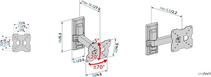 Meliconi CME ER 100 - Supporto TV con braccio estendibile inclinabile e ruotabile, Adatto per TV a Schermo Piatto fino da 14" a max 25’’ (36 - 63 cm), VESA (in mm): 50x50, 75x75, 100x100