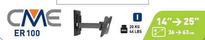 Meliconi CME ER 100 - Supporto TV con braccio estendibile inclinabile e ruotabile, Adatto per TV a Schermo Piatto fino da 14" a max 25’’ (36 - 63 cm), VESA (in mm): 50x50, 75x75, 100x100