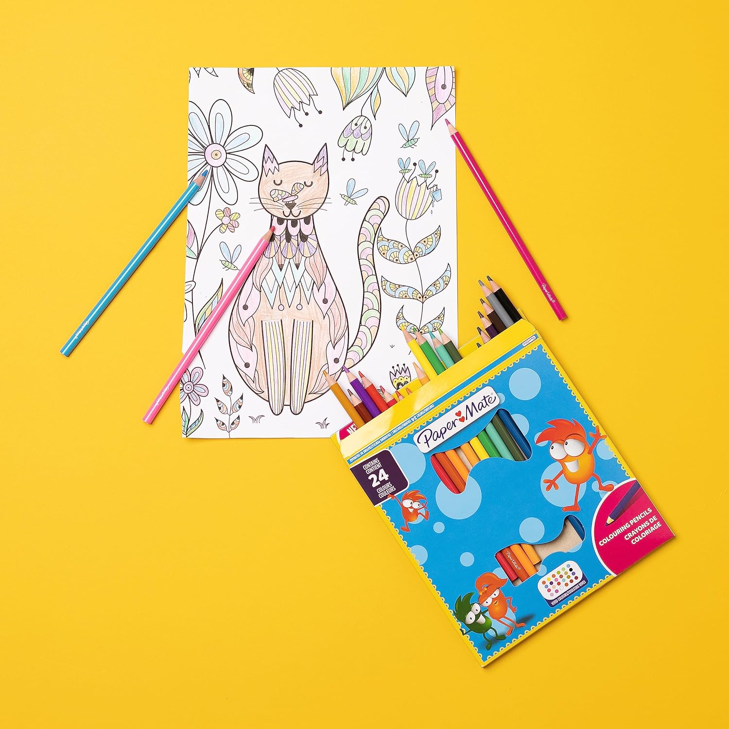 Paper Mate Coloured Pencils for Kids, Pre-sharpened Coloured Pencils, Assorted Colours, 24 Pencils