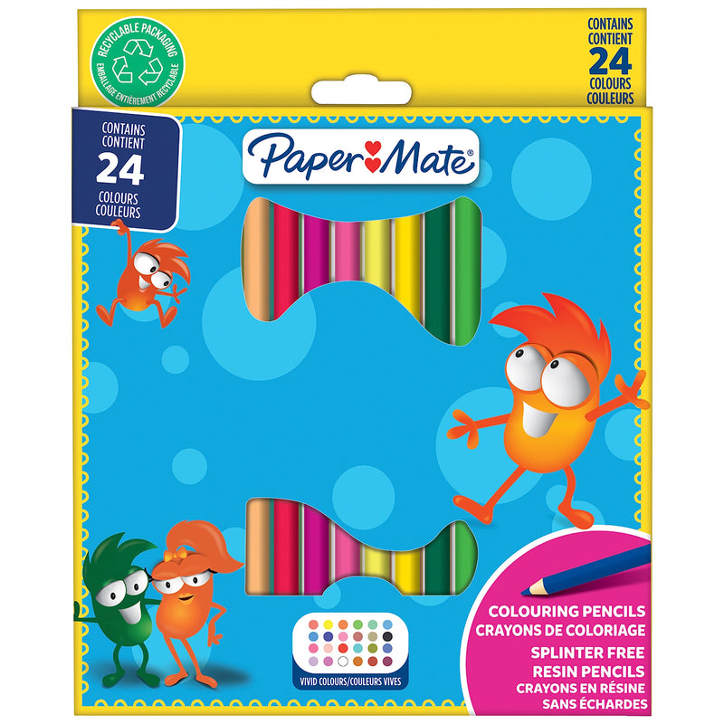 Paper Mate Coloured Pencils for Kids, Pre-sharpened Coloured Pencils, Assorted Colours, 24 Pencils