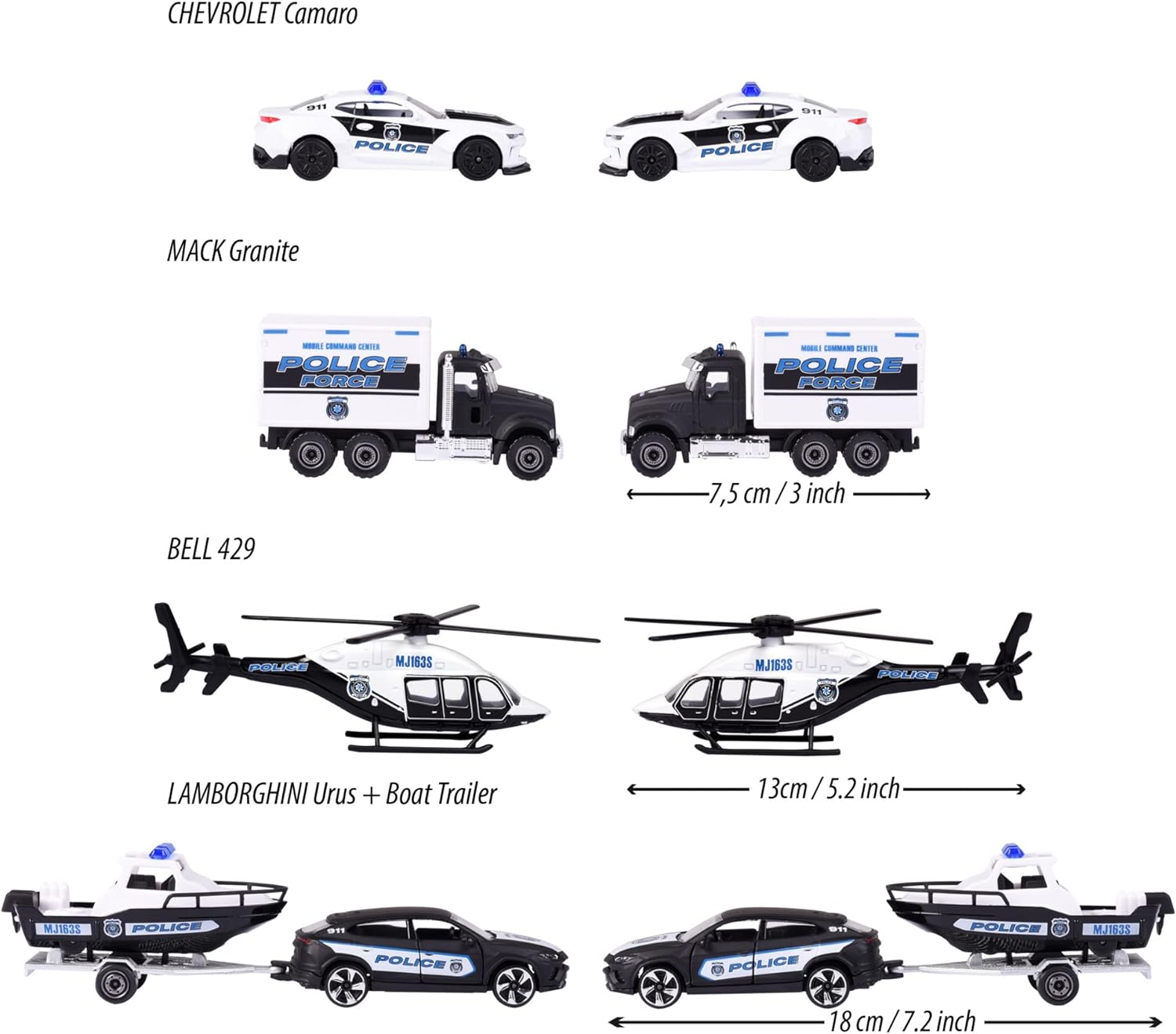 Majorette 212053188 Porsche Police Force 4 CAR Gift Box for Kids and Collectors from 3 to 103 Years, Start or add to a Collection or just Play, Multi