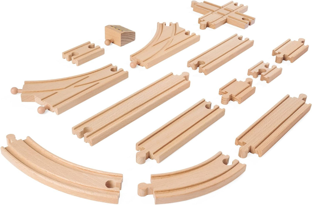 Eichhorn Ferrocarril 100006405 - Juego de rieles (44 Piezas, Madera de Haya certificada FSC, se Puede Instalar con Otros Sistemas ferroviarios