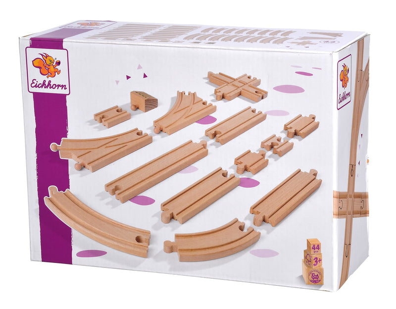 Eichhorn Ferrocarril 100006405 - Juego de rieles (44 Piezas, Madera de Haya certificada FSC, se Puede Instalar con Otros Sistemas ferroviarios