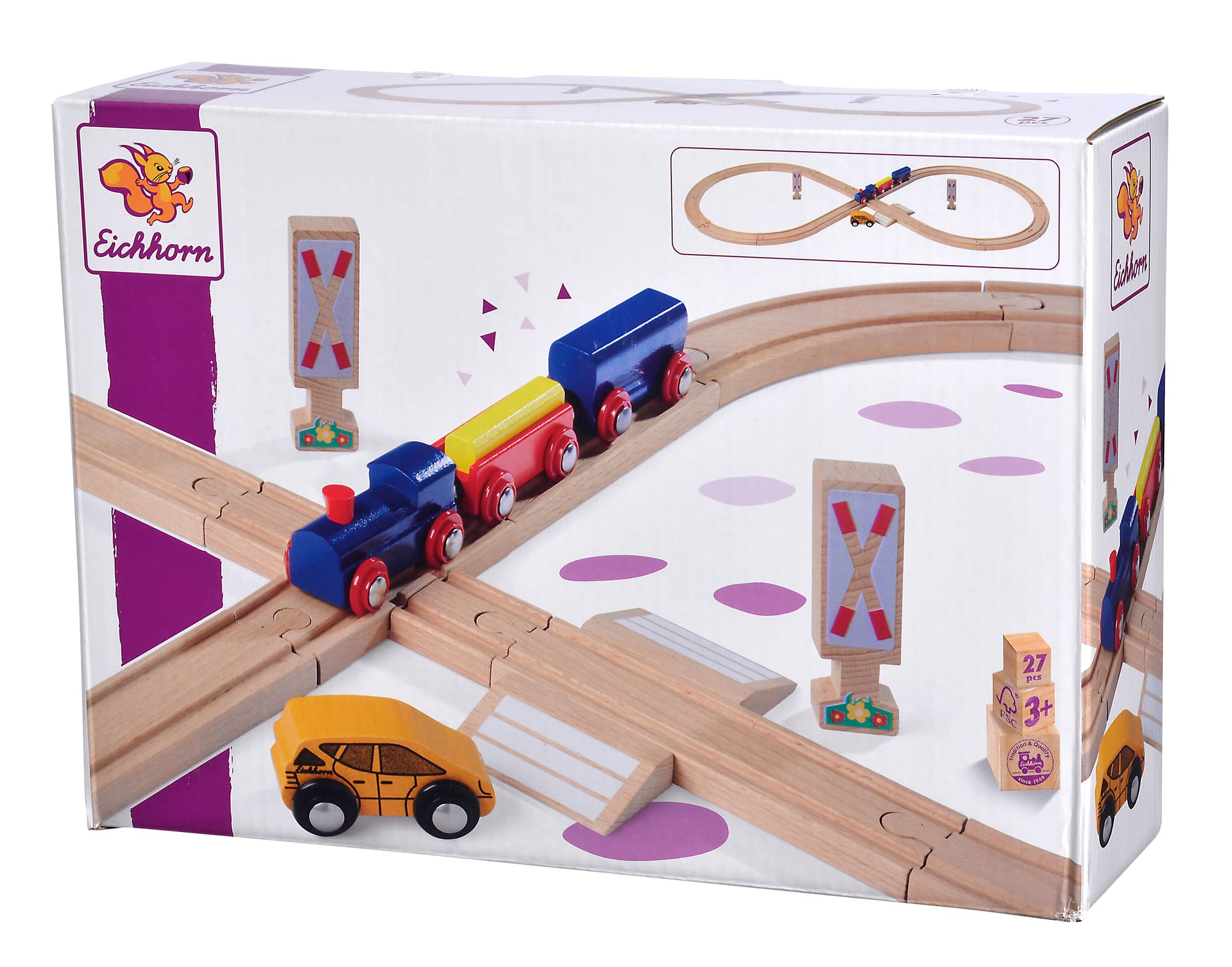 Eichhorn Rail 100006202 Roller Coaster 27 Pieces 290 cm Track Length FSC Certified Beech Wood Can Be Installed with Other Rail Rail Systems Multicoloured