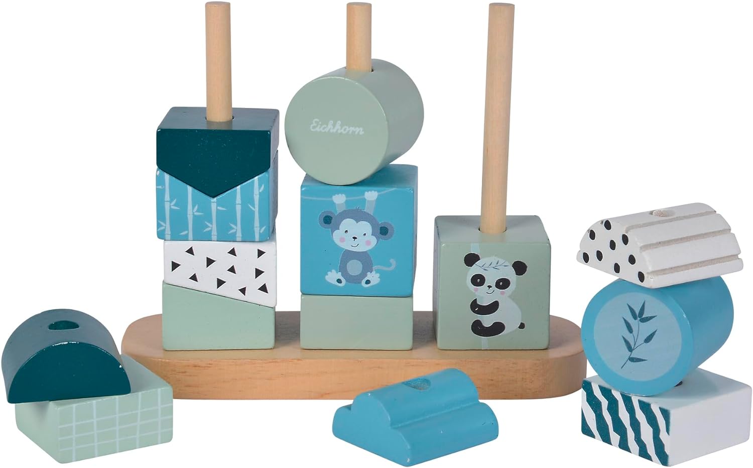 Eichhorn - Panda plug-in game with 14 building blocks to promote hand-eye coordination, motor skills toy made of birch wood, 6 x 16 x 12 cm, from 1 year