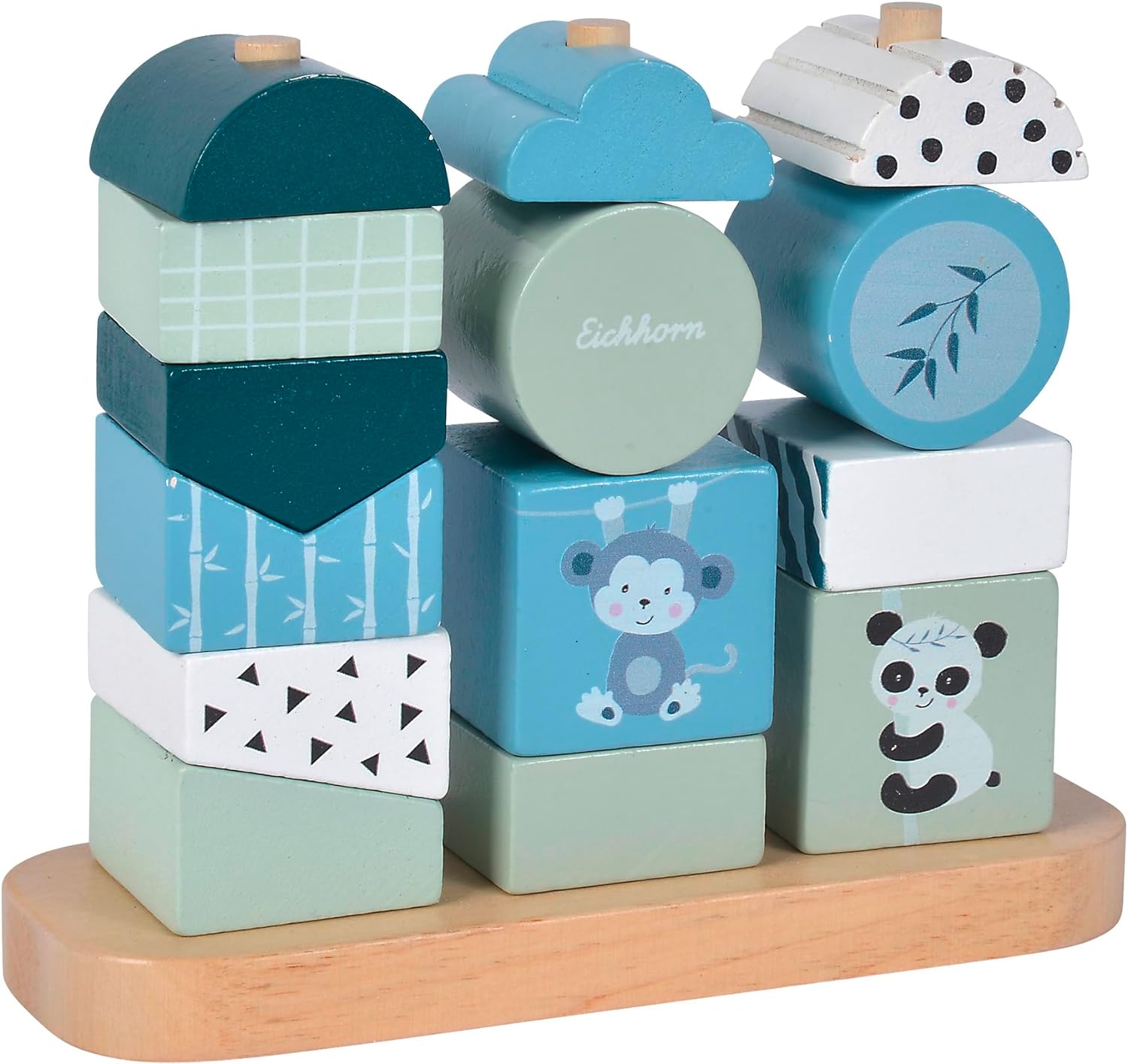 Eichhorn - Panda plug-in game with 14 building blocks to promote hand-eye coordination, motor skills toy made of birch wood, 6 x 16 x 12 cm, from 1 year