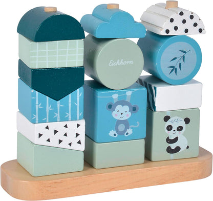 Eichhorn - Panda plug-in game with 14 building blocks to promote hand-eye coordination, motor skills toy made of birch wood, 6 x 16 x 12 cm, from 1 year