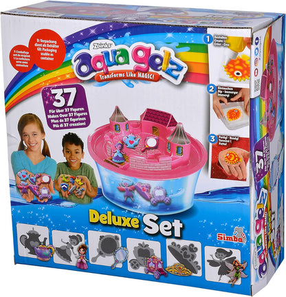 Simba 106322496 - Aqua Gelz Deluxe Princess Castle, Craft Set, Creative, 8 Bottles of Colour Gel, 6 Shapes, 5 x Additive Water Bowl, with Lock Attachment, Sticker, from 8 Years