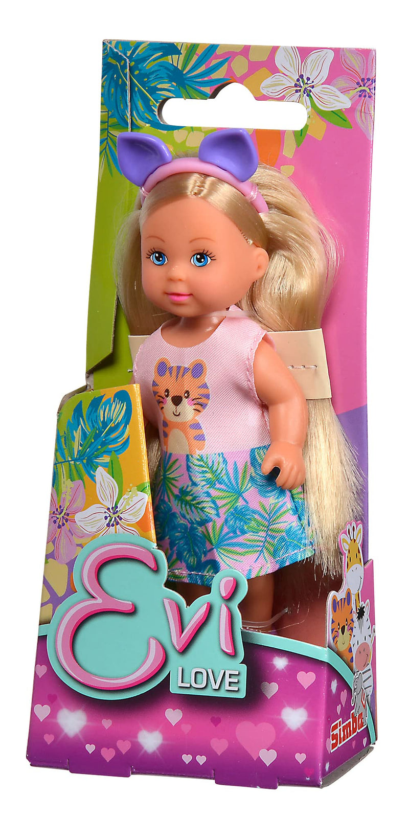 Simba 105733623 Evi Love Cutie, 3 Assorted Colours, Toy Doll Wearing a Cute Animal Outfit with Headband, 12 cm, from 3 Years