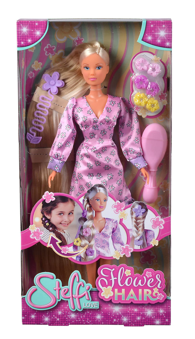 Simba Steffi Love Flower Hair, 105733640 Toy Doll with Extra Long Hair with 6 Hair Clips, Braiding Aid and Comb, 29 cm, from 3 Years