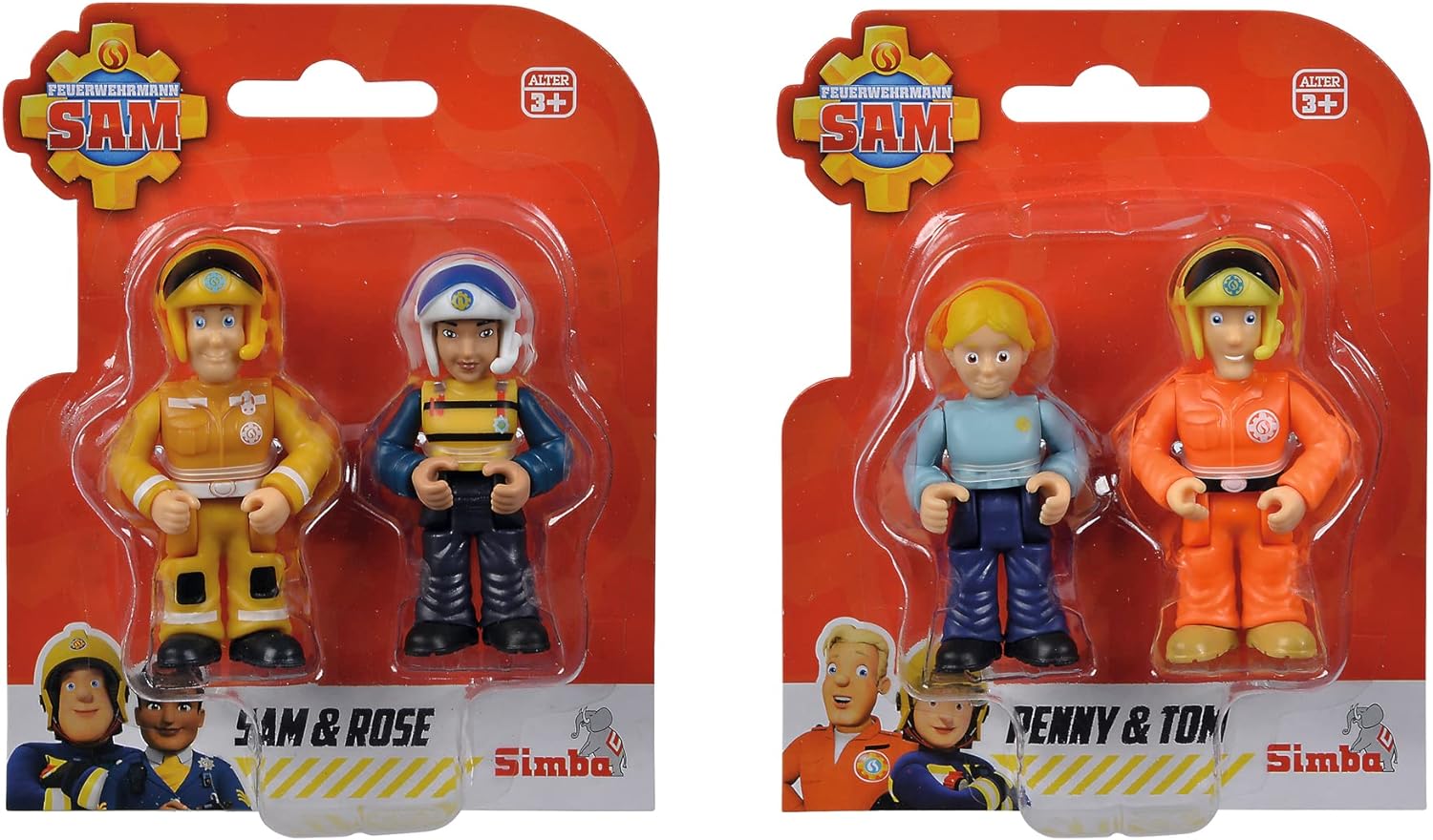 Simba 109252585 Fireman Double Set, 2 Assorted Compartments, Only One Item, Sam and Rose or Penny and Tom, Figure 7 cm, Movable, from 3 Years