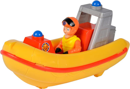 Simba 109252584 Fireman Sam Neptune with Elvis, drives on land and floats in the water, boat 17 cm, figure 7 cm, from 3 years