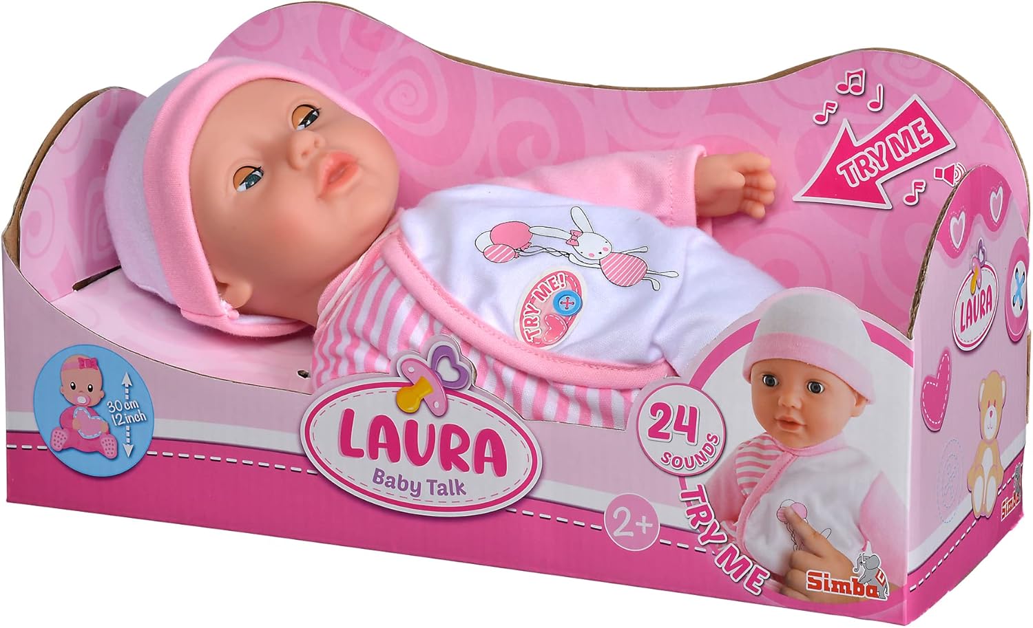 Simba 105140020 - Laura Baby Talk, zacht lichaam, slapende ogen, 24 geluiden, 30 cm, vanaf 2 jaar, babypop