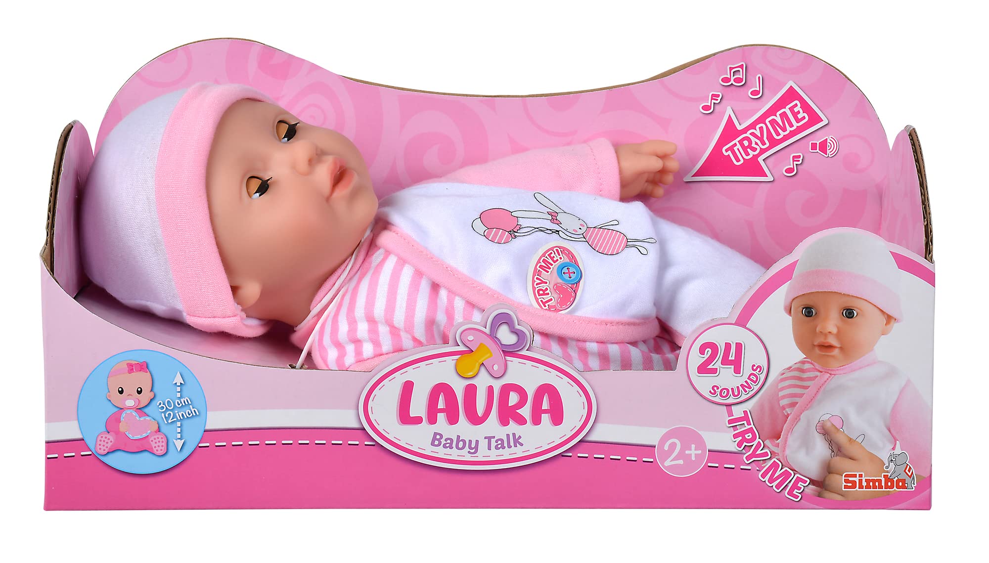 Simba 105140020 - Laura Baby Talk, zacht lichaam, slapende ogen, 24 geluiden, 30 cm, vanaf 2 jaar, babypop