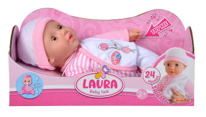 Simba 105140020 - Laura Baby Talk, zacht lichaam, slapende ogen, 24 geluiden, 30 cm, vanaf 2 jaar, babypop