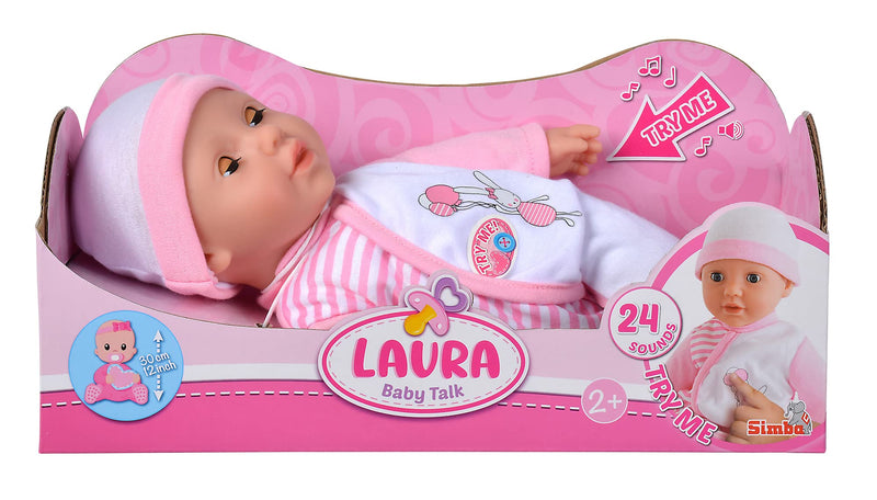 Simba 105140020 - Laura Baby Talk, zacht lichaam, slapende ogen, 24 geluiden, 30 cm, vanaf 2 jaar, babypop
