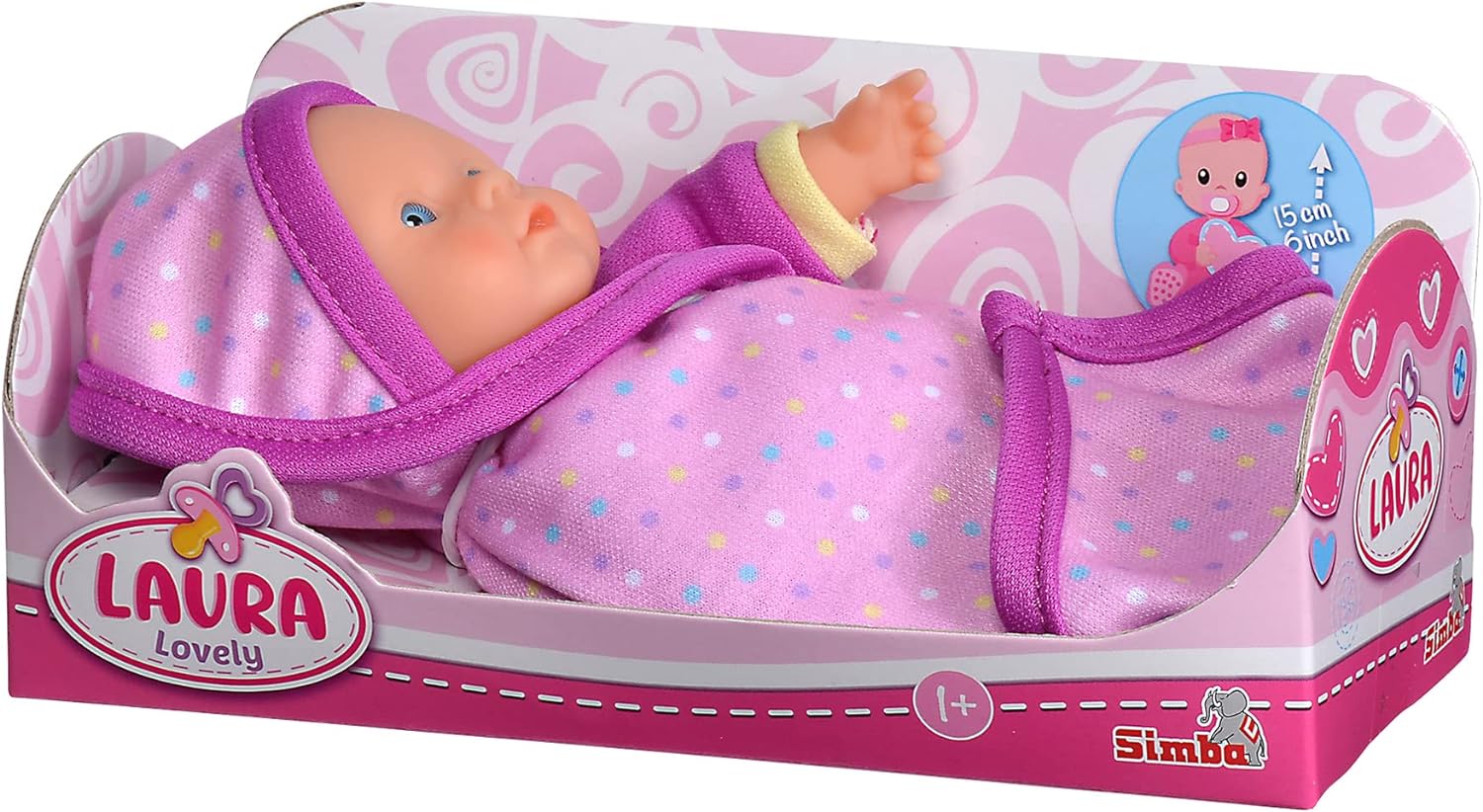 Simba 105010005 - Laura Lovely, Weichkörperpuppe eingewickelt in eine süße Schmusedecke, 15cm, Spielpuppe, Babypuppe ab 1 Jahr
