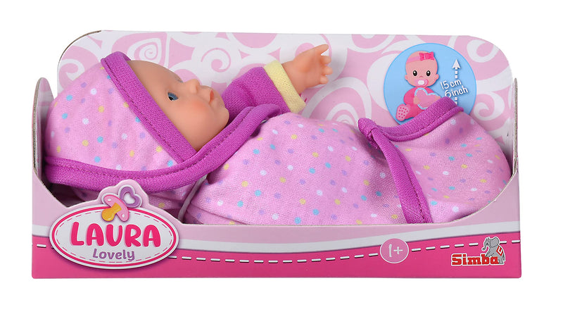 Simba 105010005 - Laura Lovely, Weichkörperpuppe eingewickelt in eine süße Schmusedecke, 15cm, Spielpuppe, Babypuppe ab 1 Jahr