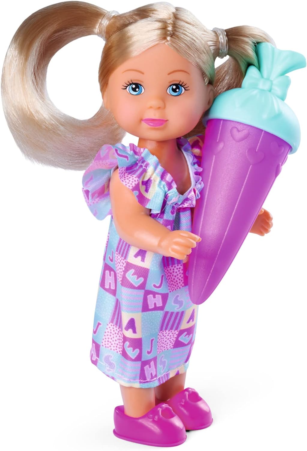 Simba 105733643 Evi Love 1st School Day, Toy Doll on Her First Day of School, in Cute Dress with School Bag, 12 cm, from 3 Years