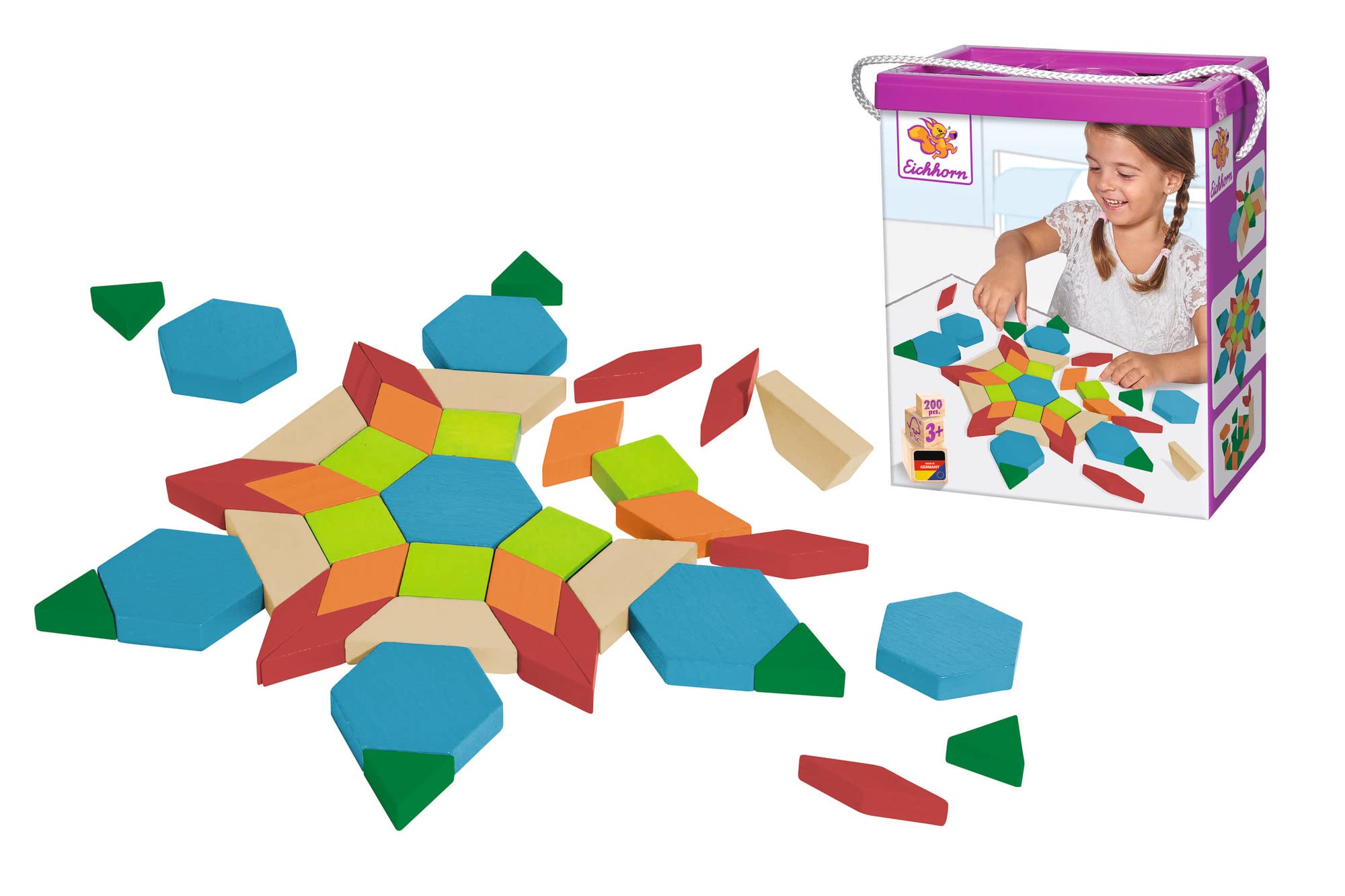 Eichhorn - Legespiel Mosaik, 200 teilig, inkl. Vorlagemotiven zum nachlegen, aus 100 Prozent FSC zertifiziertem Buchenholz, ab 3 Jahren, Bunt, 100072321