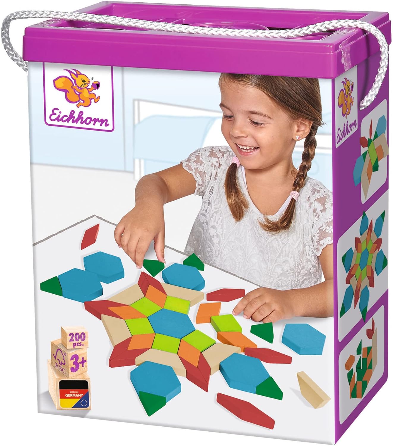 Eichhorn - Legespiel Mosaik, 200 teilig, inkl. Vorlagemotiven zum nachlegen, aus 100 Prozent FSC zertifiziertem Buchenholz, ab 3 Jahren, Bunt, 100072321