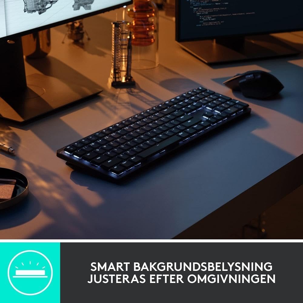 Logitech MX Mechanical Wireless Illuminated Performance Keyboard, Clicky Switches, Backlit Keys, QWERTY Pan Nordic Layout - Grey