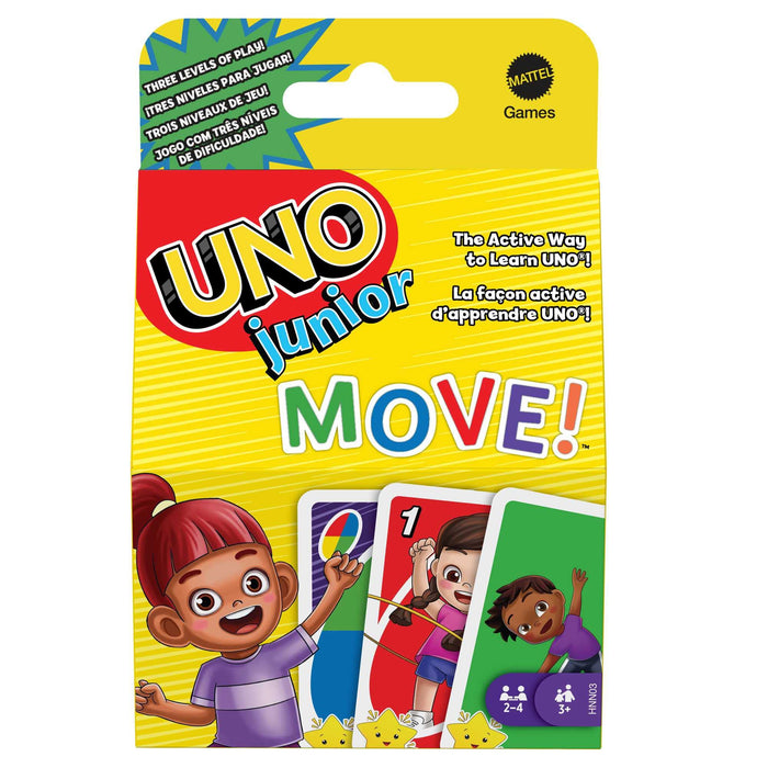Mattel Games UNO Junior Move Kids Card Game with Action Rules for Family Night, Game Night, Travel, Camping and Party, UNO Cards, HNN03