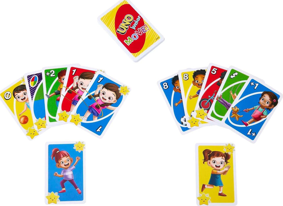 Mattel Games UNO Junior Move Kids Card Game with Action Rules for Family Night, Game Night, Travel, Camping and Party, UNO Cards, HNN03
