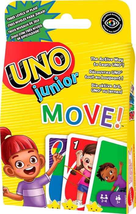 Mattel Games UNO Junior Move Kids Card Game with Action Rules for Family Night, Game Night, Travel, Camping and Party, UNO Cards, HNN03