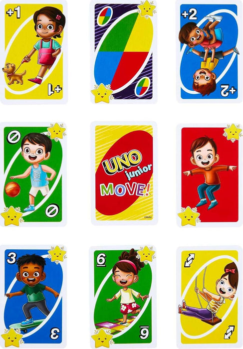 Mattel Games UNO Junior Move Kids Card Game with Action Rules for Family Night, Game Night, Travel, Camping and Party, UNO Cards, HNN03