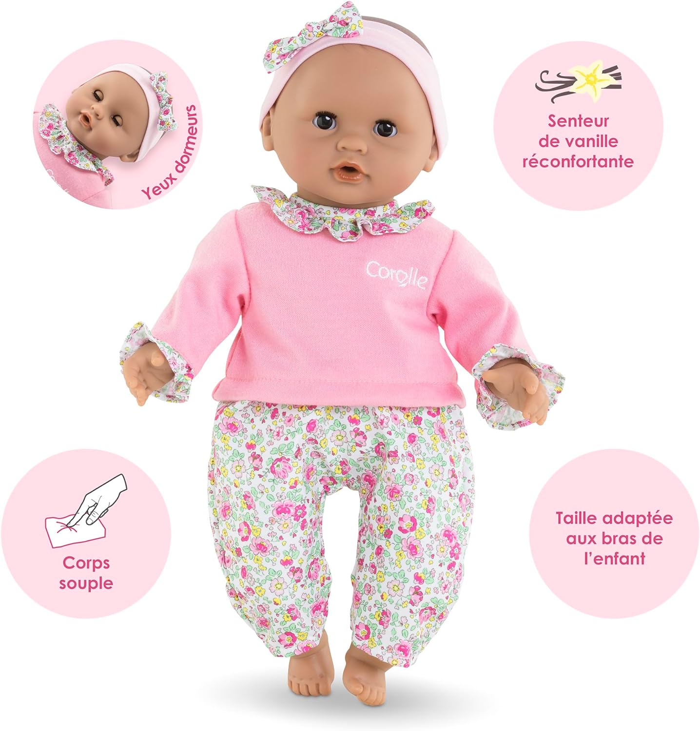 Corolle Calin Maria Soft Body Doll with Sleeping Eyes, Removable Headband, Vanilla Fragrance, 30 cm, Keeps Thumb in Mouth, from 18 Months