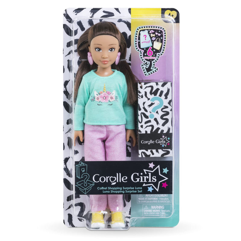 Corolle 9000600090 Model Accessories, Girls Luna Shopping Dressing Doll with Earrings and 6 Surprises, Vanilla Scent, 28 cm, from 4 Years, Natural, Pink