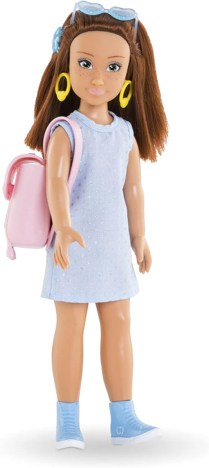 Corolle 9000600100 Girls Zoe Shopping Dressing Up Doll with Earrings and 6 Surprises, Vanilla Scent, 28 cm, from 4 Years, Natural