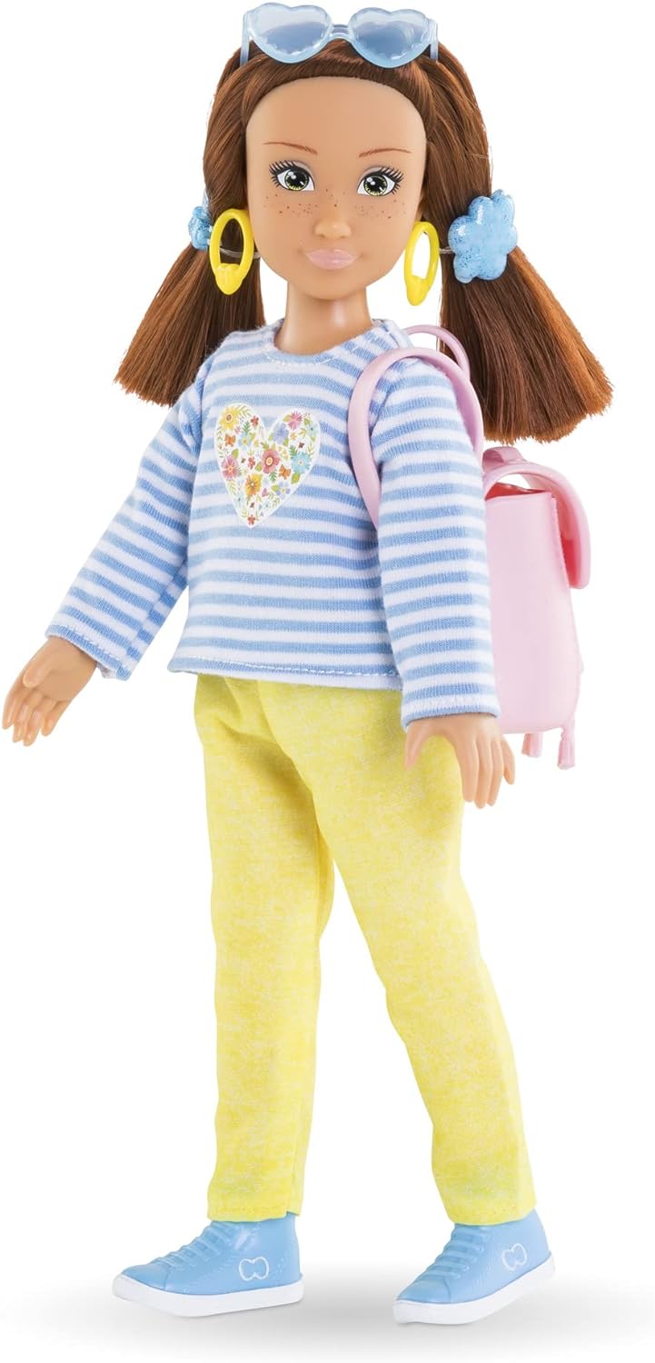 Corolle 9000600100 Girls Zoe Shopping Dressing Up Doll with Earrings and 6 Surprises, Vanilla Scent, 28 cm, from 4 Years, Natural