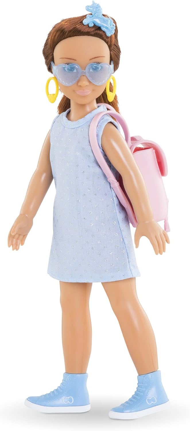 Corolle 9000600100 Girls Zoe Shopping Dressing Up Doll with Earrings and 6 Surprises, Vanilla Scent, 28 cm, from 4 Years, Natural