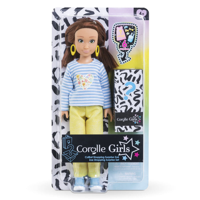 Corolle 9000600100 Girls Zoe Shopping Dressing Up Doll with Earrings and 6 Surprises, Vanilla Scent, 28 cm, from 4 Years, Natural