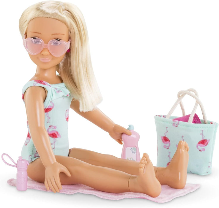 Corolle 9000600110 Girls Valentine Set, Dressing Doll in Cute Beach Outfit and 5 Pieces, Vanilla Scent, 28 cm, from 4 Years