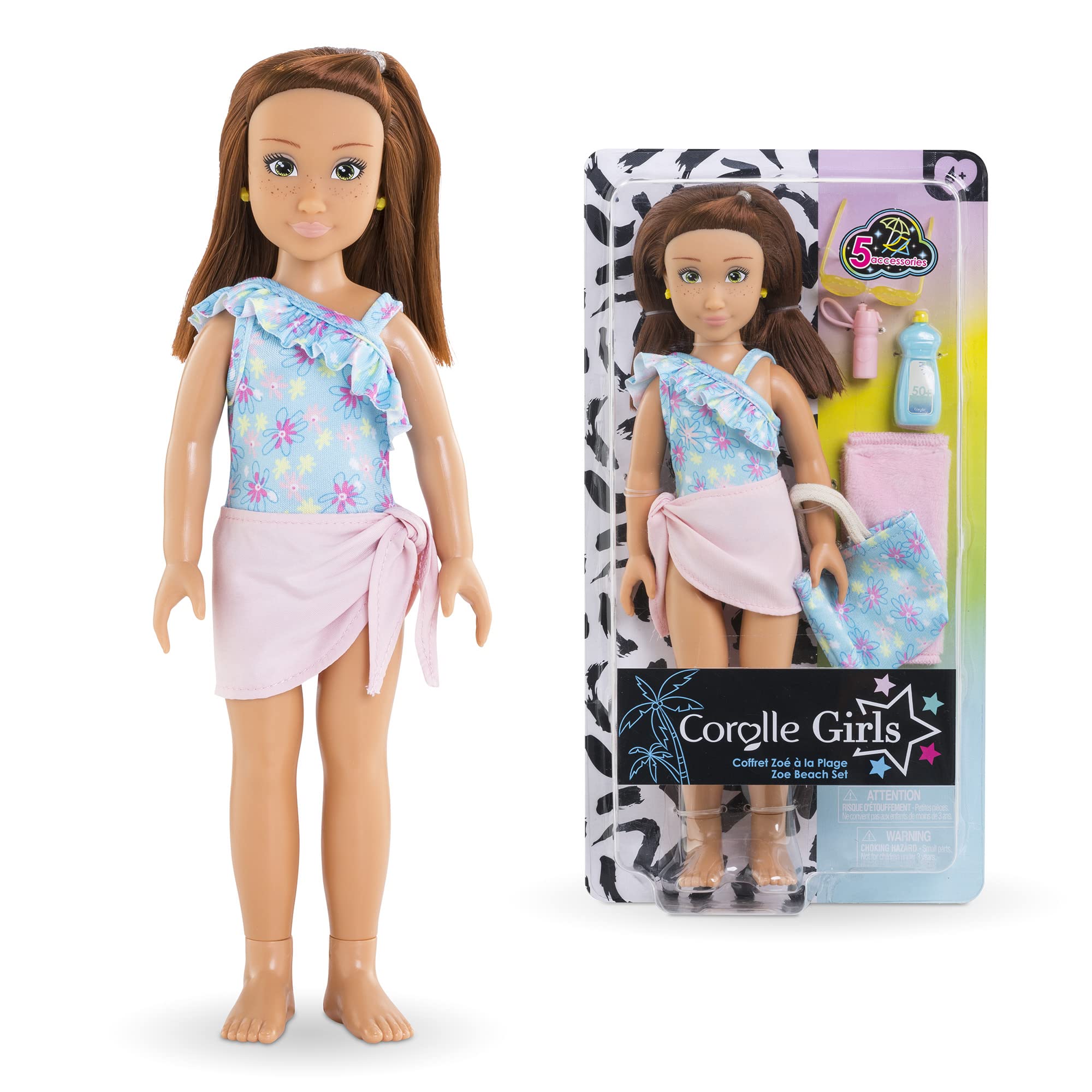 Corolle Girls 9000600140 Zoe at the Beach Doll Set with 5 Accessories, 28 cm, from 4 Years