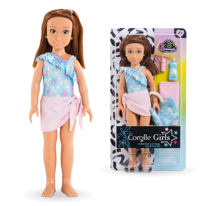 Corolle Girls 9000600140 Zoe at the Beach Doll Set with 5 Accessories, 28 cm, from 4 Years