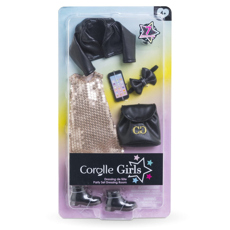 Corolle 9000610090 Accessory Set, Trendy Gold-Black Party Outfit with 7 Pieces, for All 28 cm Girls Dressing Dolls, from 4 Years