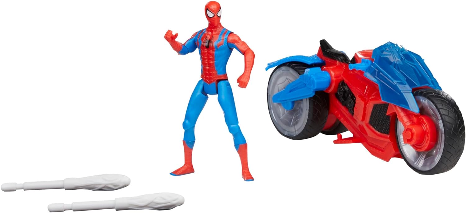 Marvel Spider-Man-F68995L0 Spiderman Spider-Man-Moto Set de Juego con Figura de acción de 10 cm con vehículo y 2 proyectiles arácnidos, Multicolor, Medium (Hasbro 5010994182533)