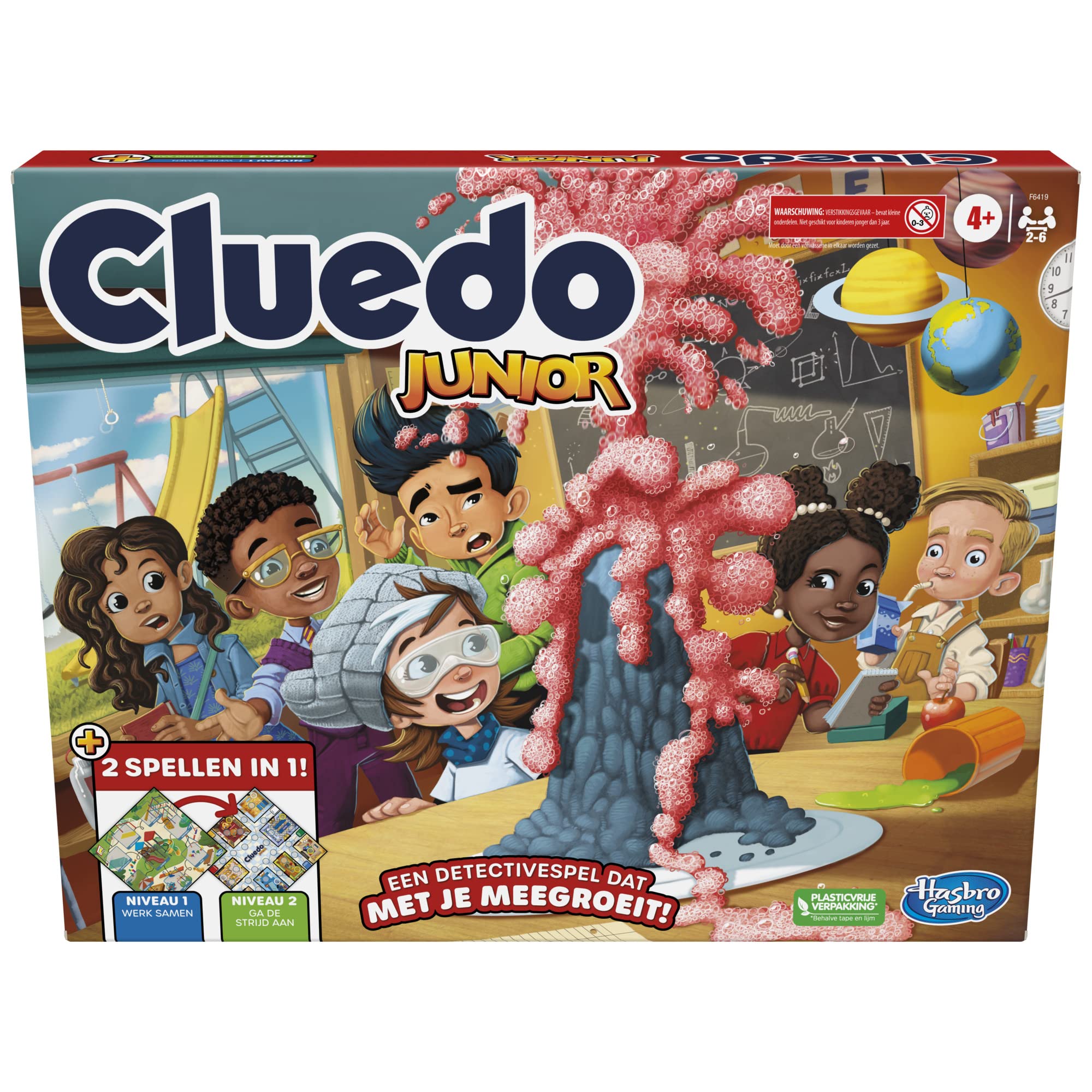 Cluedo Junior-Spiel, 2-seitiges Spielbrett, 2 Spiele in 1, Cluedo-Detektivspiel für jüngere Kinder, Brettspiele für Kinder, Junior-Spiele (Niederländische Version