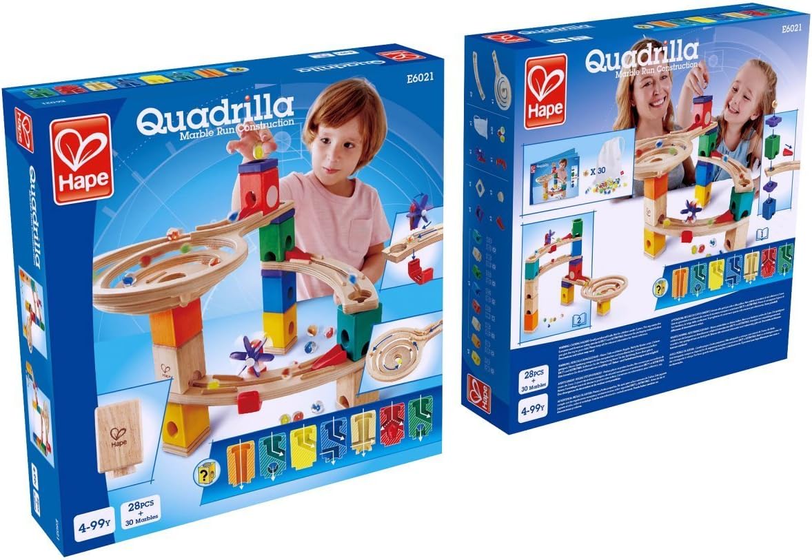 Hape E6021 Quadrilla Race to the Finish, Wooden Marble Run - 58 pieces, Educational Construction Toys for 4 Years and Up & E6023 Quadrilla Mega Skatepark, Wooden Marble Run Accessories + Mega Skatepark