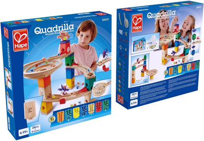 Hape E6021 Quadrilla Race to the Finish, Wooden Marble Run - 58 pieces, Educational Construction Toys for 4 Years and Up & E6023 Quadrilla Mega Skatepark, Wooden Marble Run Accessories + Mega Skatepark