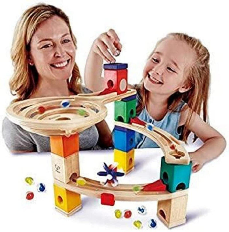 Hape E6021 Quadrilla Race to the Finish, Wooden Marble Run - 58 pieces, Educational Construction Toys for 4 Years and Up & E6023 Quadrilla Mega Skatepark, Wooden Marble Run Accessories + Mega Skatepark