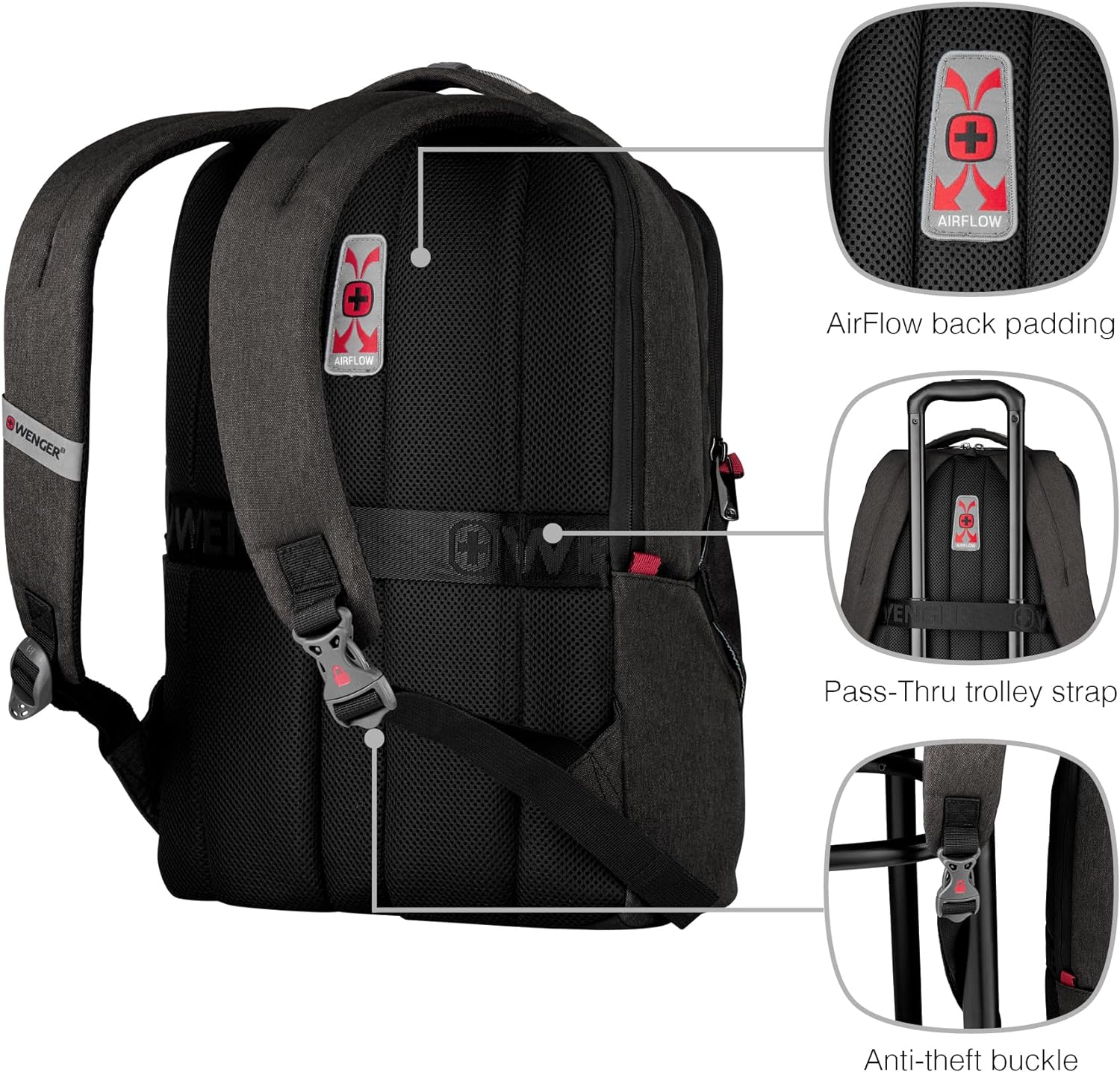 Wenger MX Mochila para portátil, portátil, tableta de hasta 10", mujer hombre, oficina universidad escuela viajes, gris