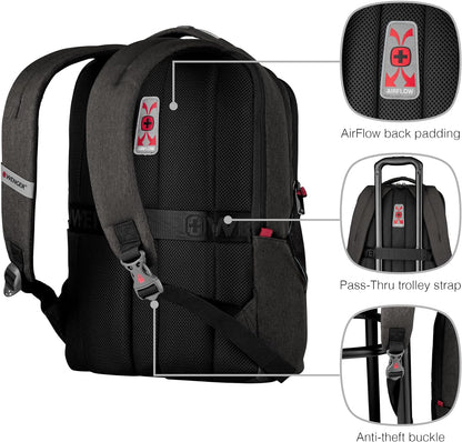 Wenger MX Mochila para portátil, portátil, tableta de hasta 10", mujer hombre, oficina universidad escuela viajes, gris