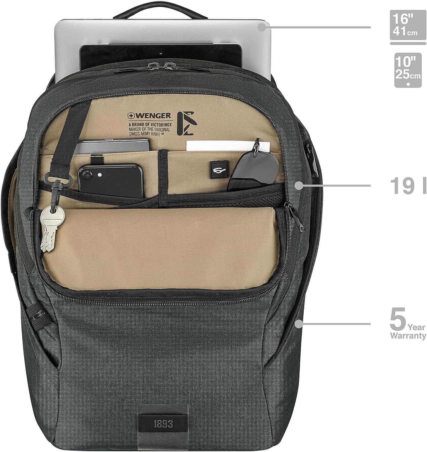 Wenger MX ECO Light, 16" Laptop Backpack with 10" Tabletpocket, Charcoal