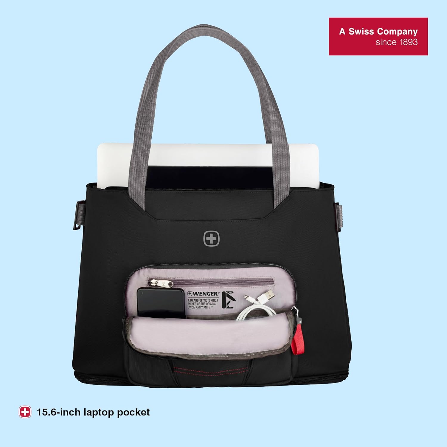 Wenger Motion Deluxe Tote - Chic Black, Lightweight and Durable Laptop Bag with Multiple Compartments for Work, School, or Travel, Water-Resistant, Ergonomic Design, Fits Laptops up to 16 Inches
