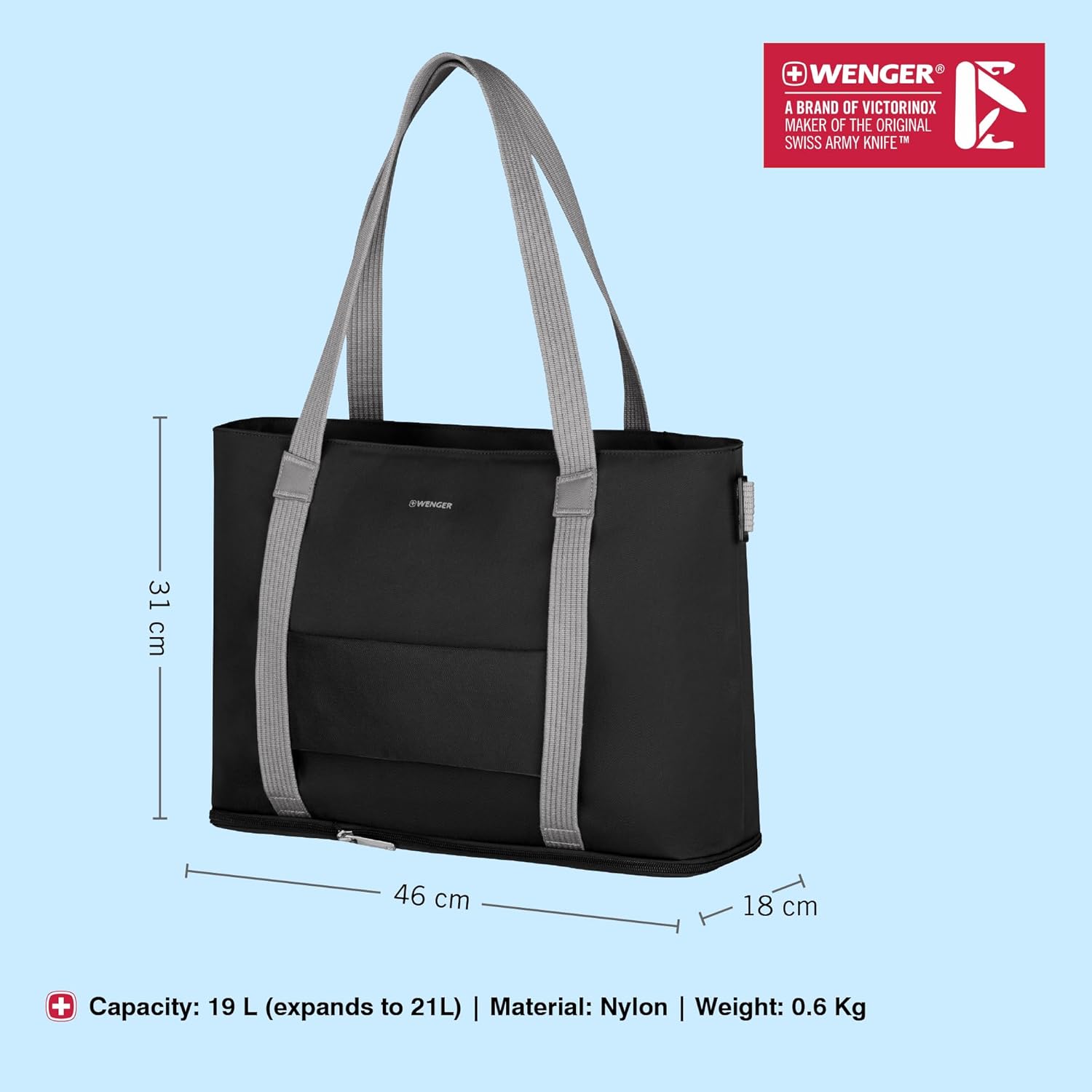 Wenger Motion Deluxe Tote - Chic Black, Lightweight and Durable Laptop Bag with Multiple Compartments for Work, School, or Travel, Water-Resistant, Ergonomic Design, Fits Laptops up to 16 Inches